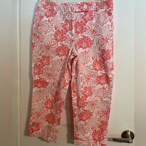 Talbots 4P skimmer pants. Salmon and crème.